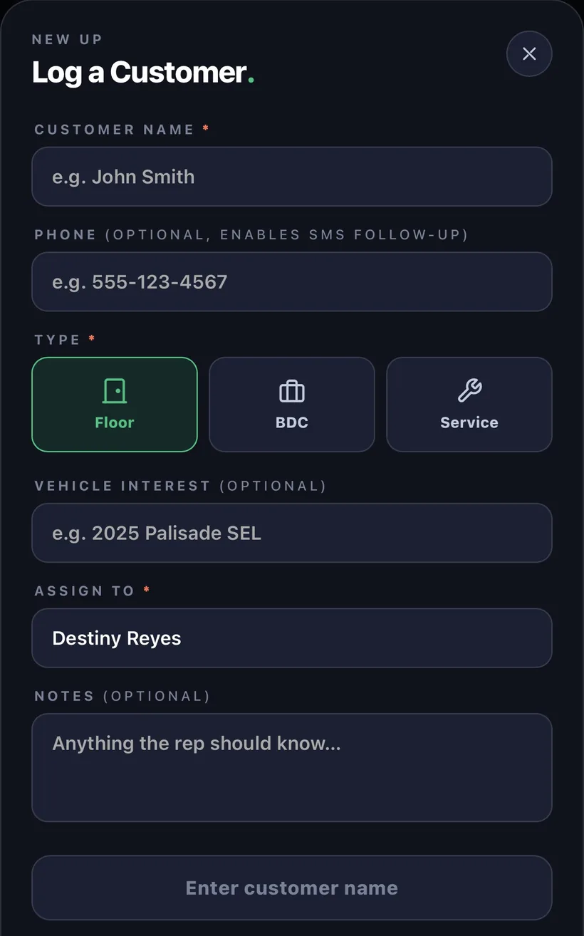 DeskView AI &mdash; log a walk-in customer in seconds